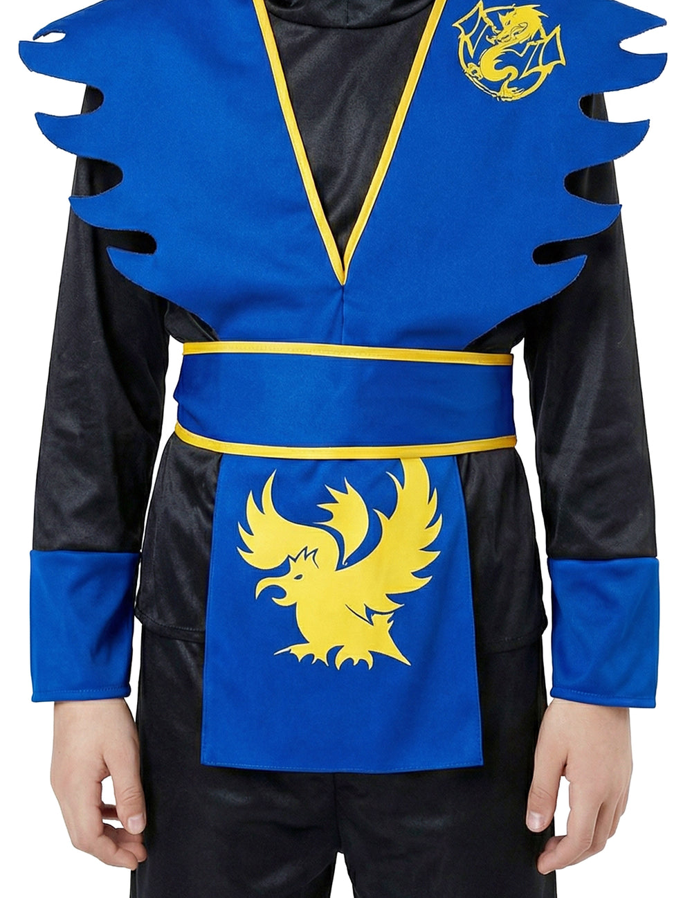 Détail du plastron et des motifs du déguisement ninja pour garçon