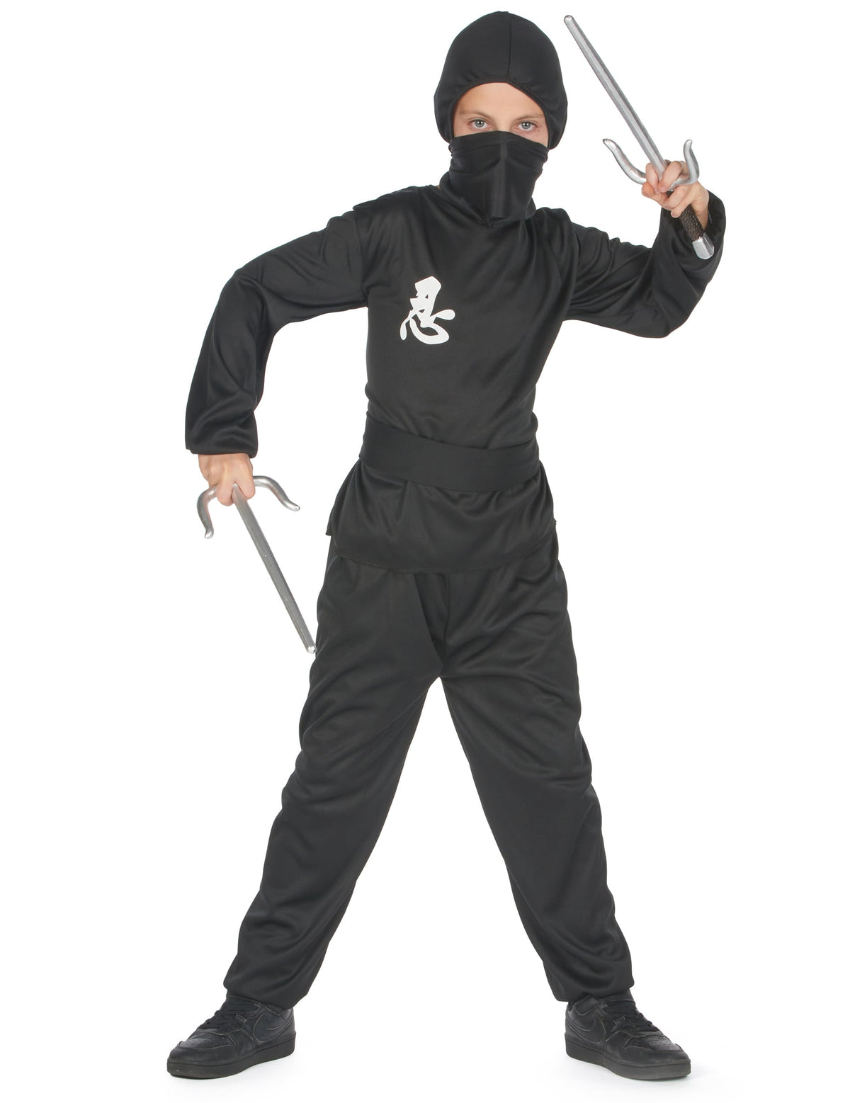 Déguisement ninja commando pour garçon noir avec idéogramme blanc