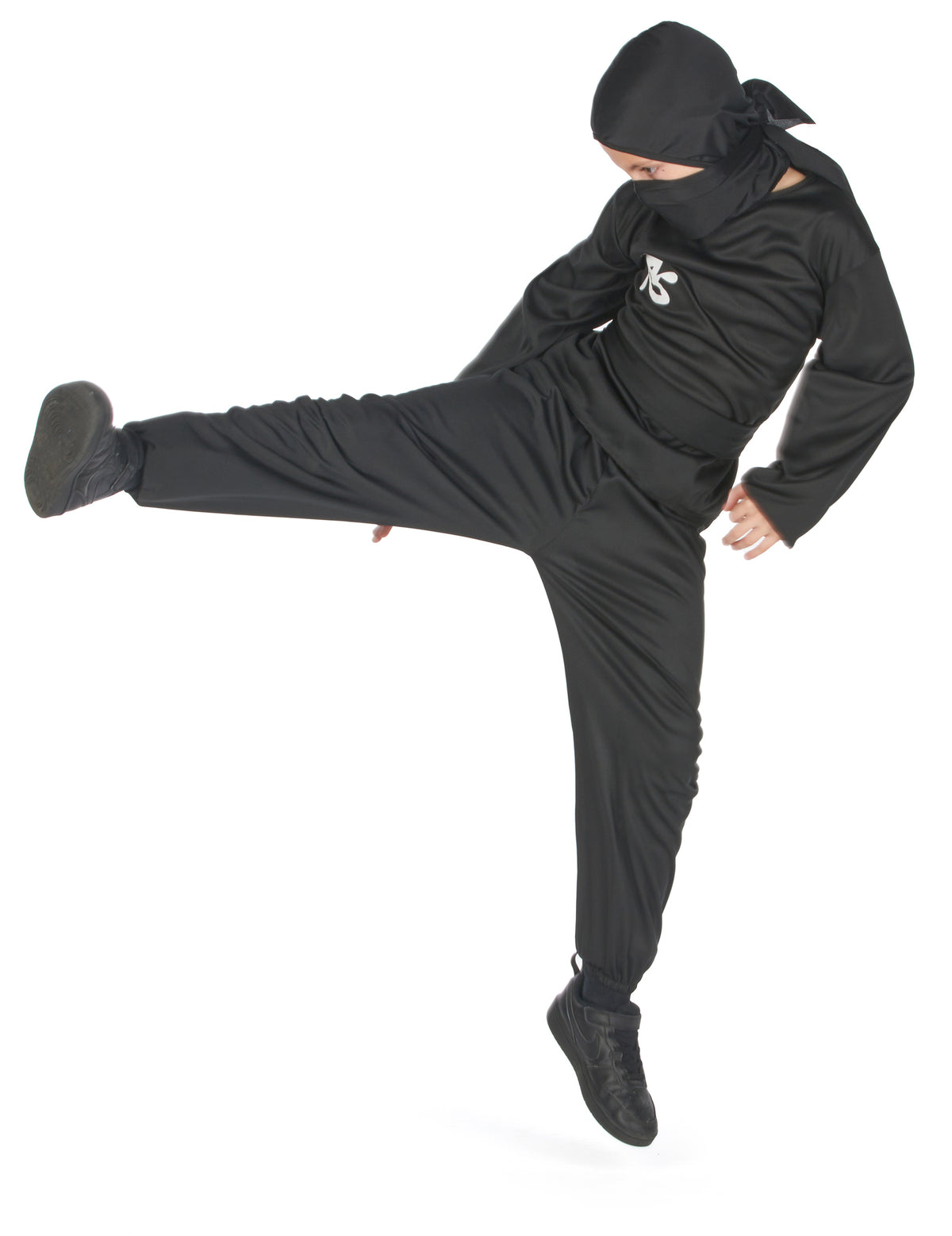 Vue de profil en action du déguisement ninja commando