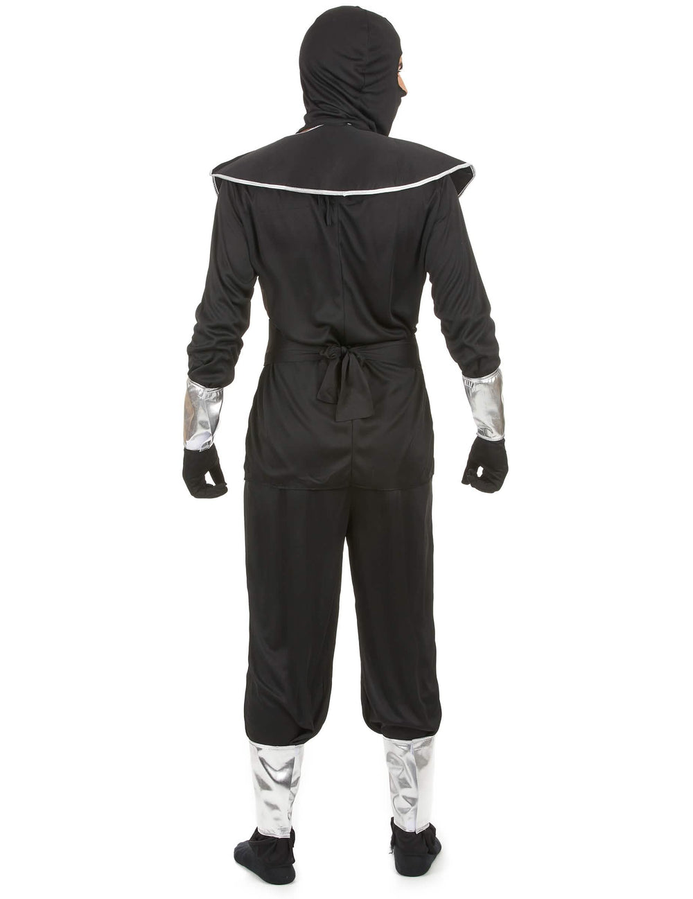 Vue de dos du déguisement de ninja pour homme noir et argenté