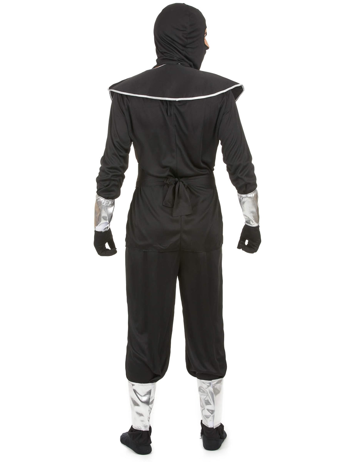 Vue de dos du déguisement de ninja pour homme noir et argenté