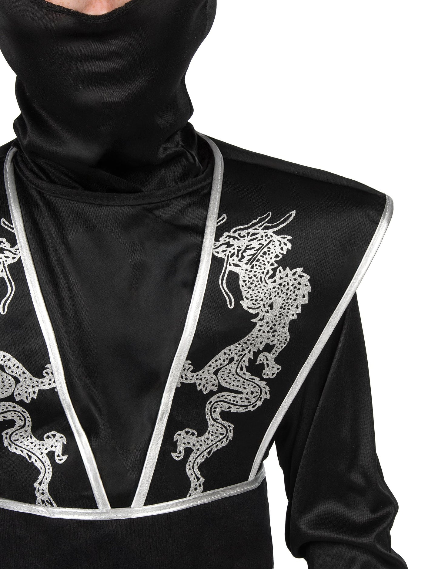 Черно и сребърно момче костюм на нинджа