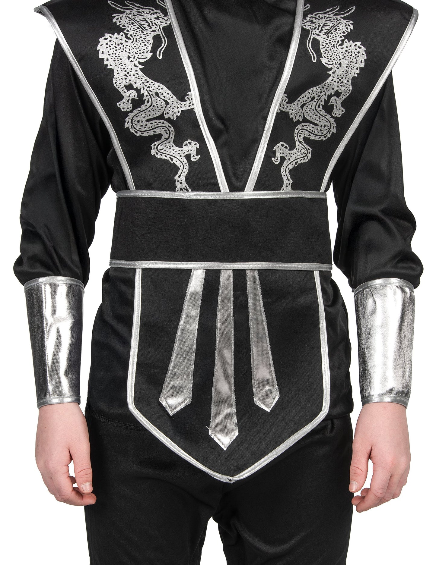 Черно и сребърно момче костюм на нинджа