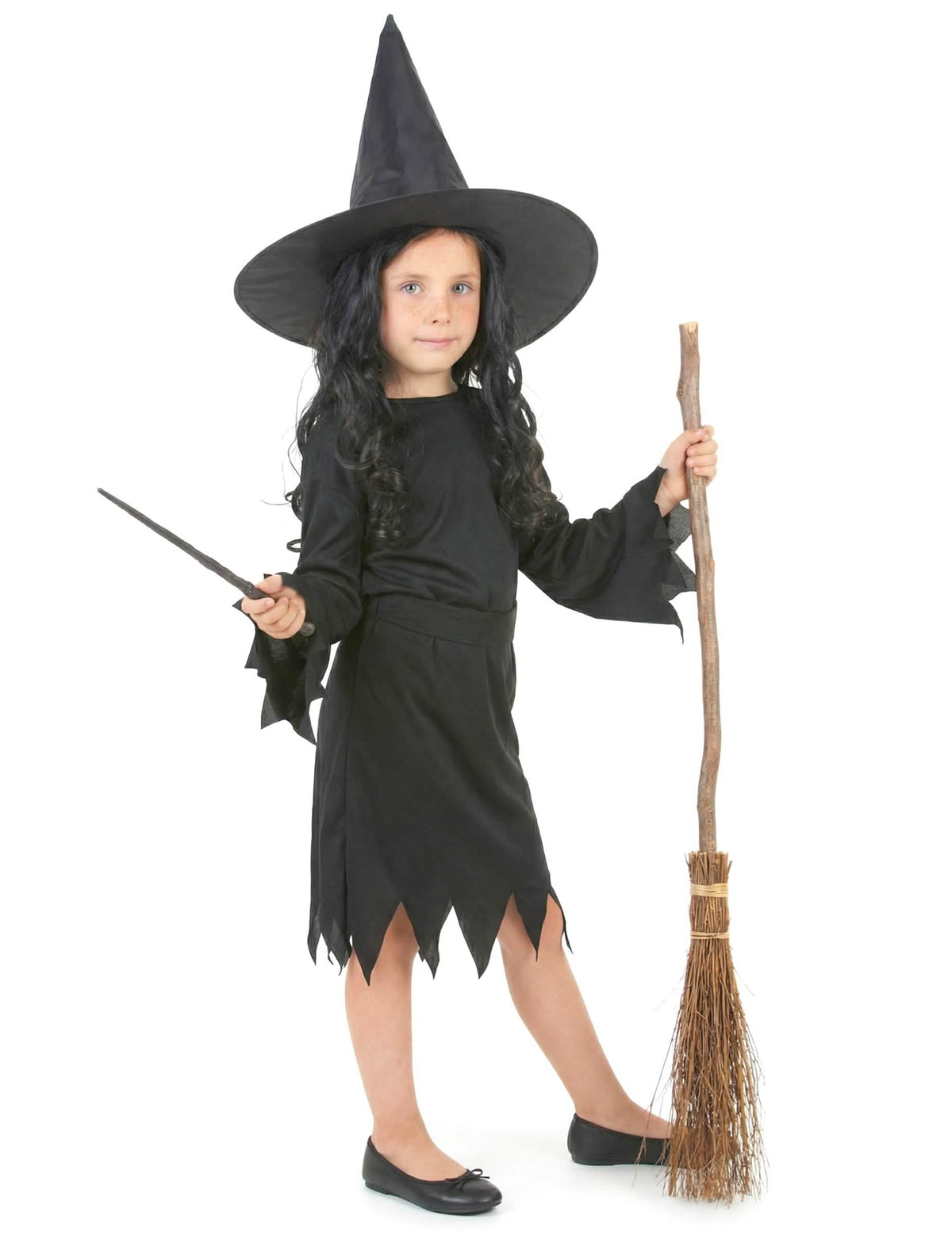 Déguisement de sorcière Halloween pour fille noir avec chapeau pointu