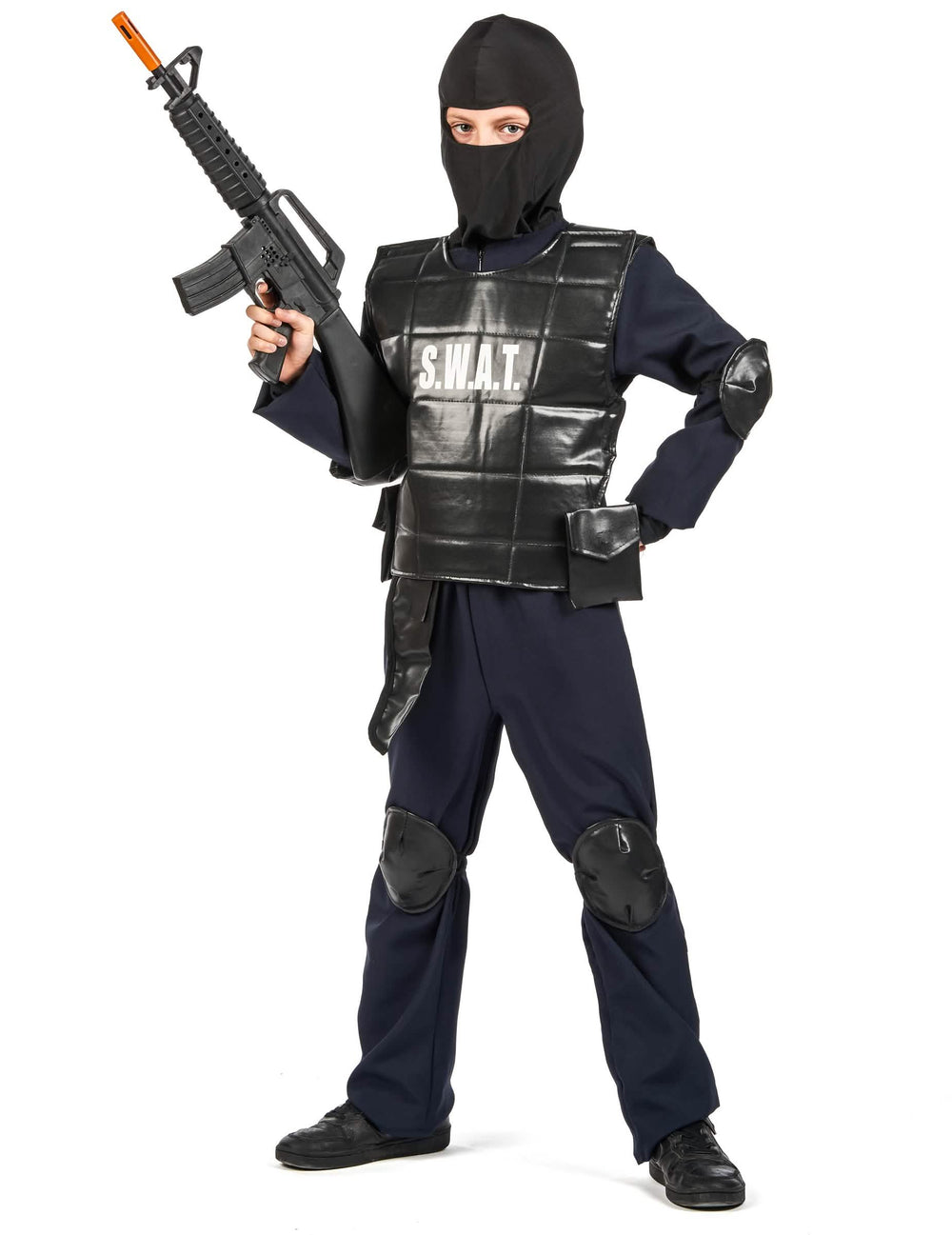 Déguisement officier du SWAT pour enfant noir avec gilet et cagoule