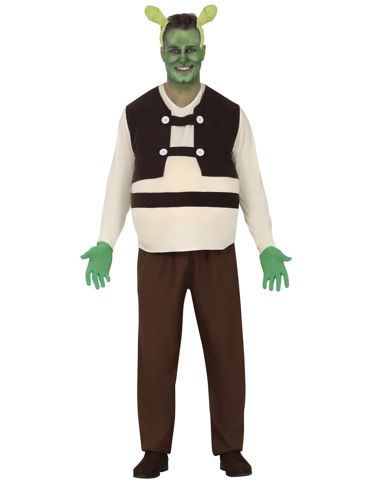 Déguisement ogre vert pour adulte marron et beige avec serre-tête oreilles et gants