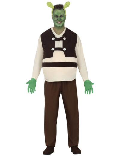 Déguisement ogre vert pour adulte marron et beige avec serre-tête oreilles et gants