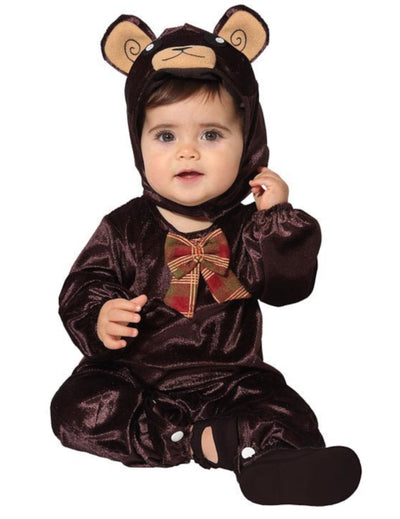 Déguisement d'ourson pour bébé marron avec capuche et nœud papillon