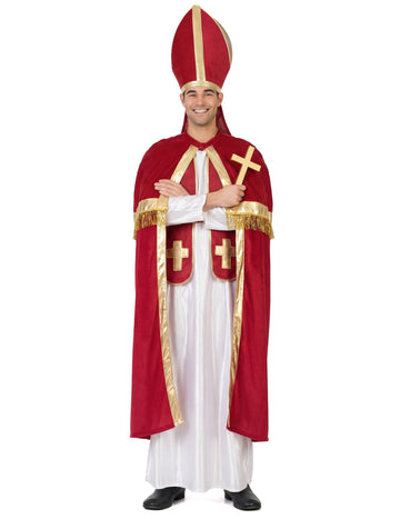 Déguisement de pape pour homme rouge et blanc avec mitre et croix
