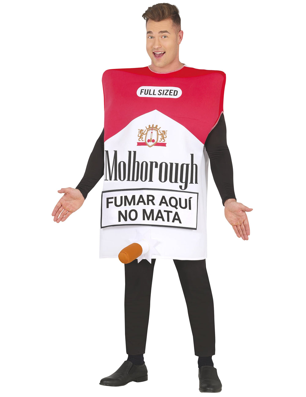 Déguisement paquet de cigarette humoristique pour adulte rouge et blanc avec cigarette en relief