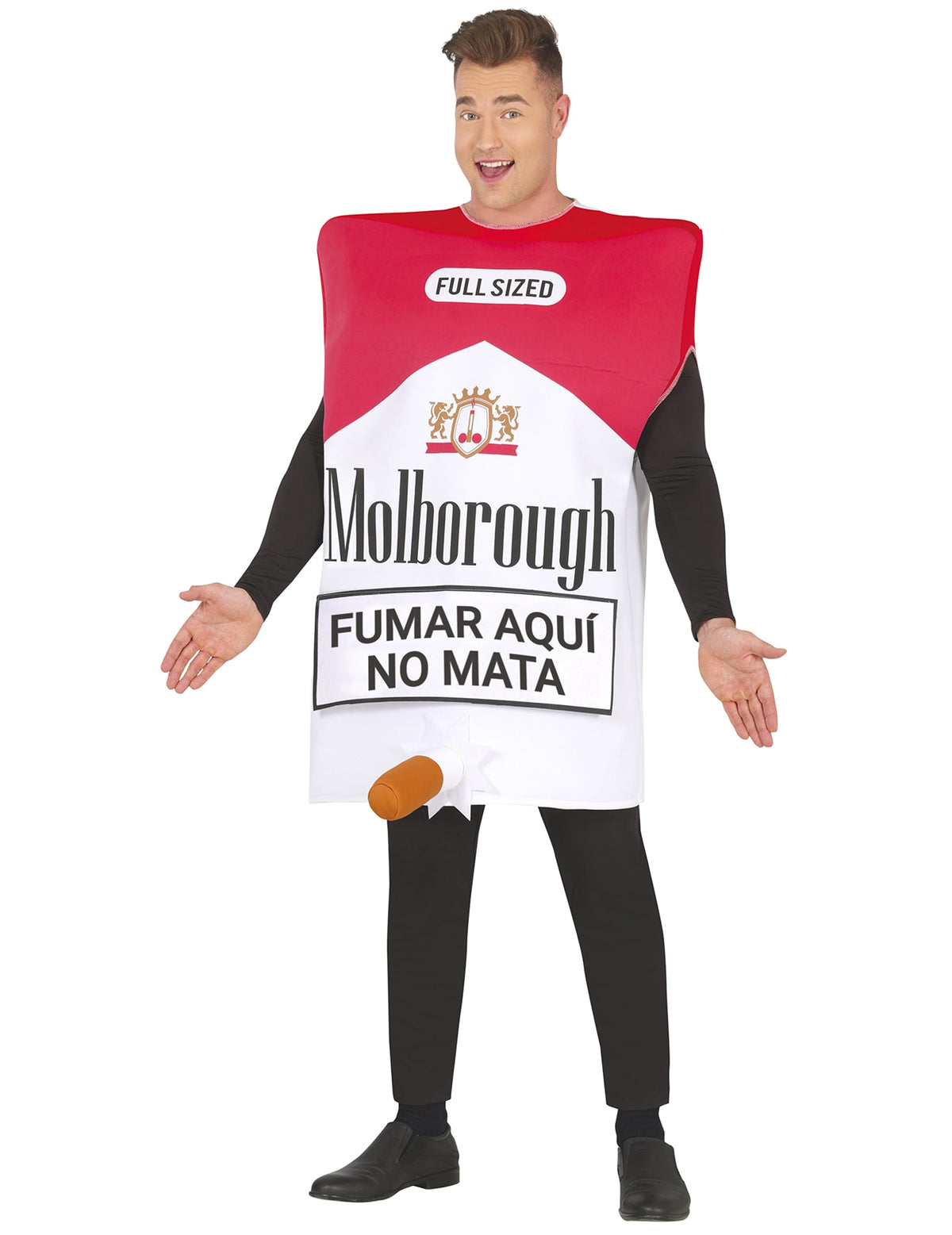 Déguisement paquet de cigarette humoristique pour adulte rouge et blanc avec cigarette en relief