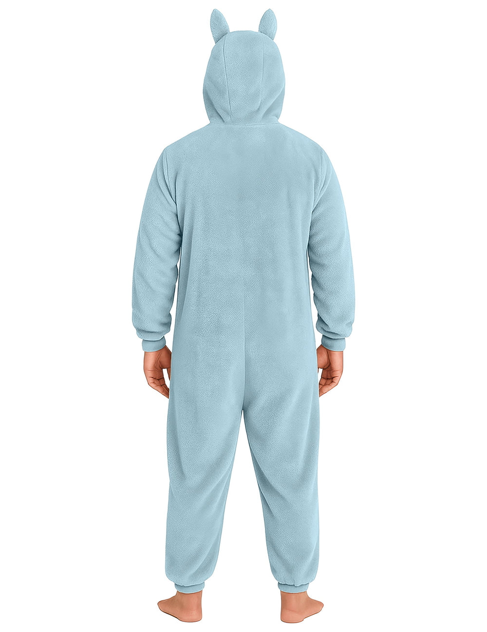 Vue de dos du déguisement peluche monstre pour homme bleu