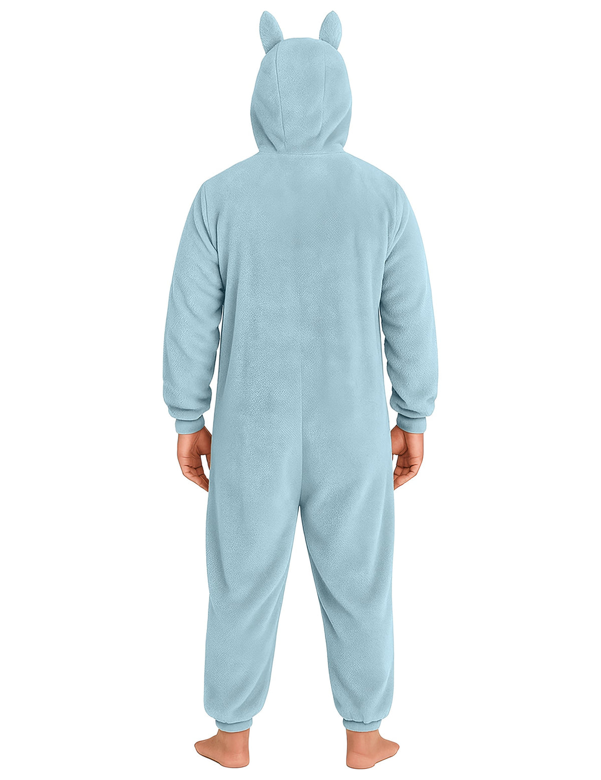 Vue de dos du déguisement peluche monstre pour homme bleu