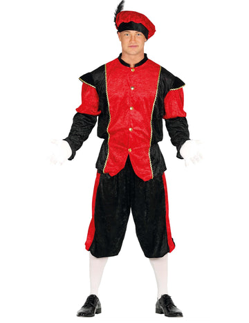 Дегизировка на Пèр Фуетар за възрастни в червено и черно от кадифе с шапка