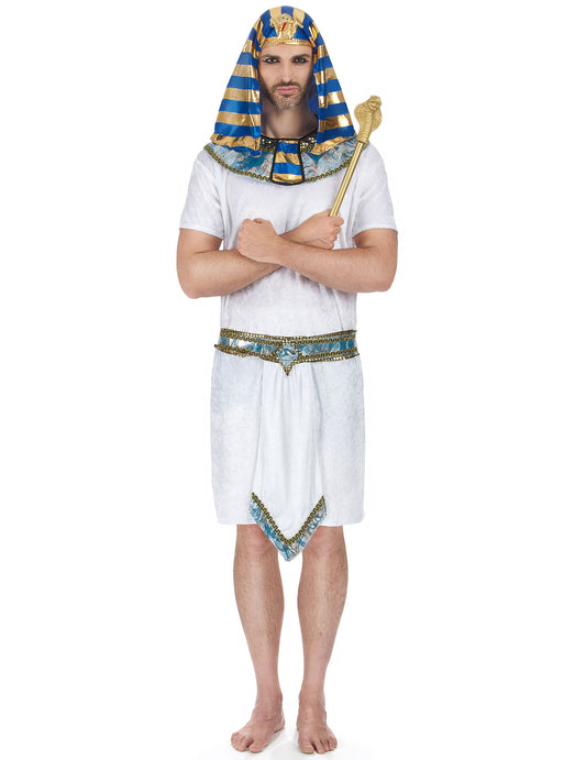 Déguisement de pharaon égyptien pour homme blanc, bleu et or