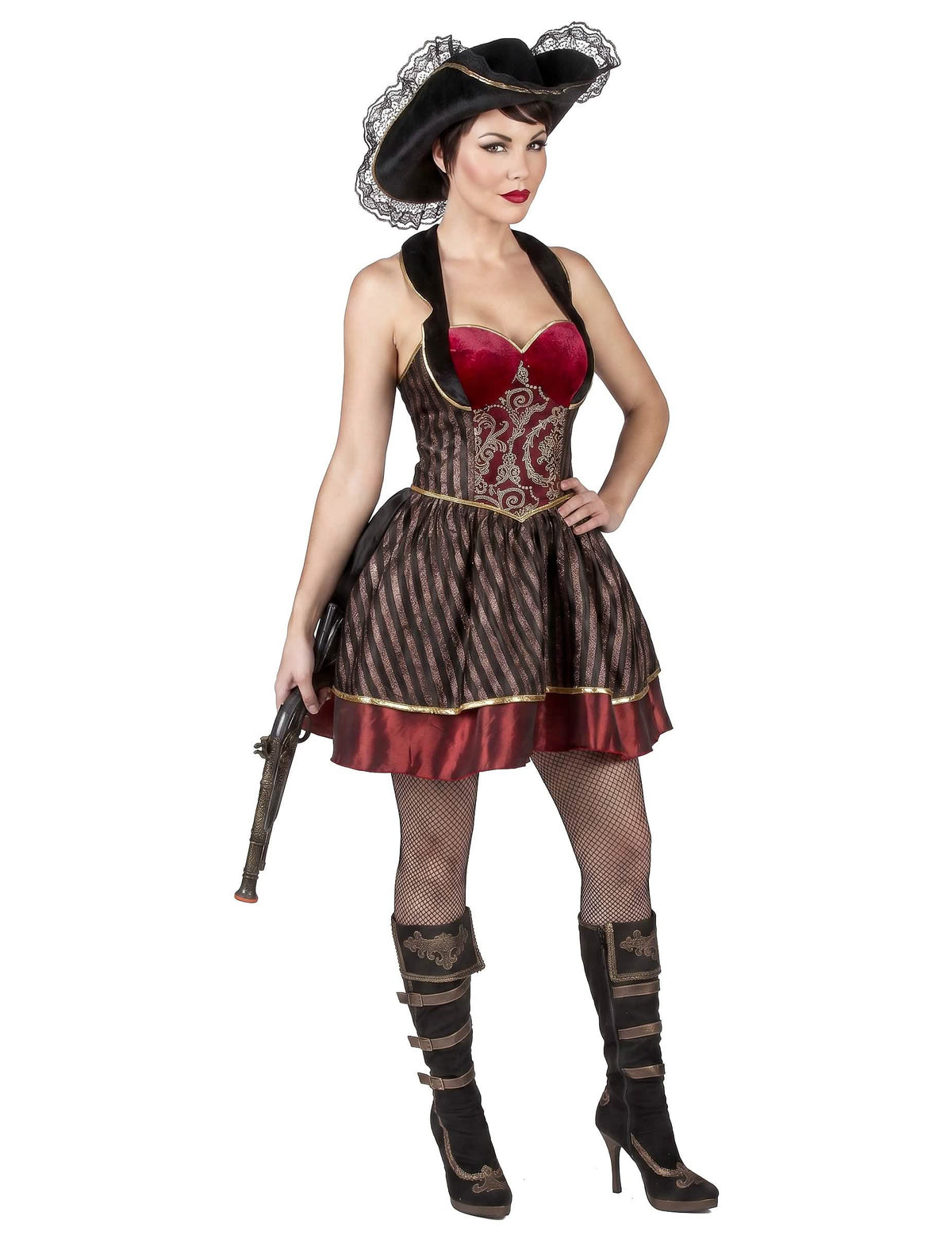 Déguisement Pirate baroque rouge et noir femme