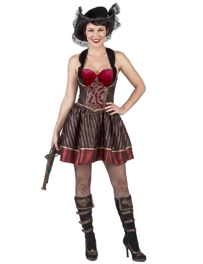 Déguisement Pirate baroque rouge et noir femme
