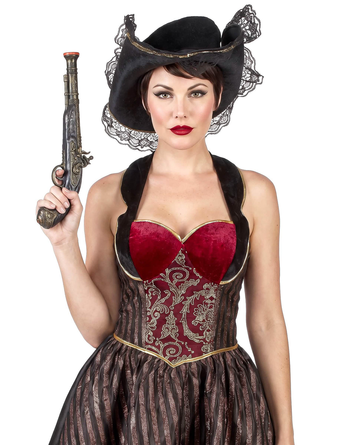 Déguisement Pirate baroque rouge et noir femme