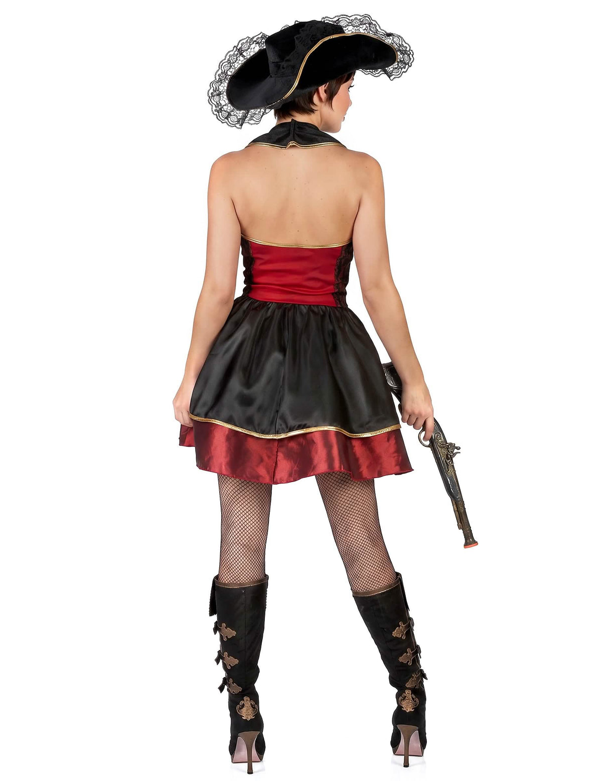 Déguisement Pirate baroque rouge et noir femme