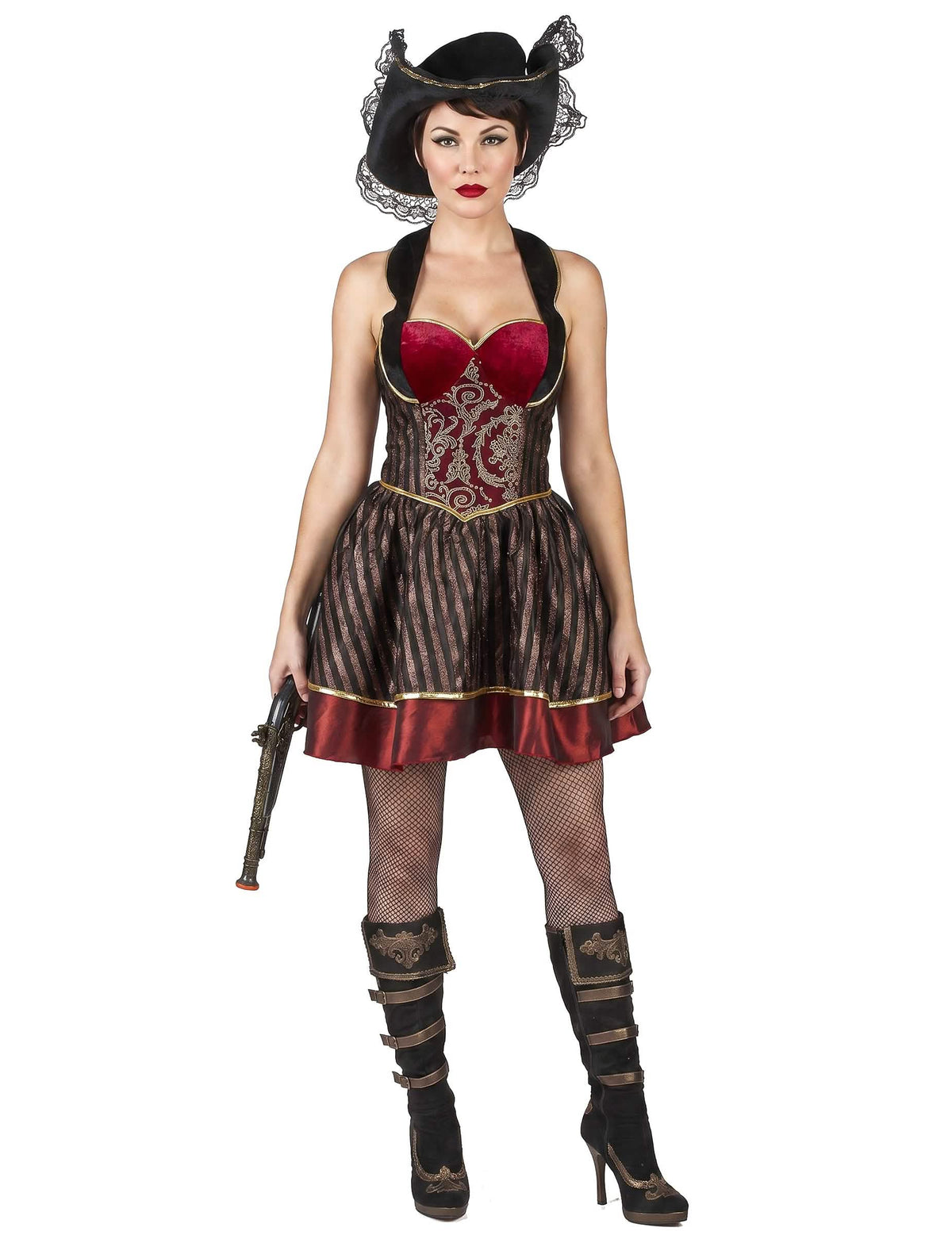 Déguisement Pirate baroque rouge et noir femme