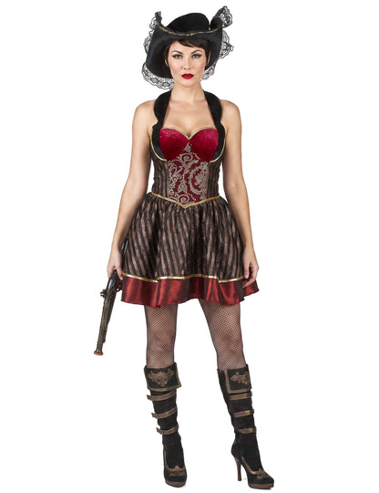 Déguisement Pirate baroque rouge et noir femme