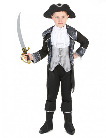 Детски костюм на пират в сиво и черно 