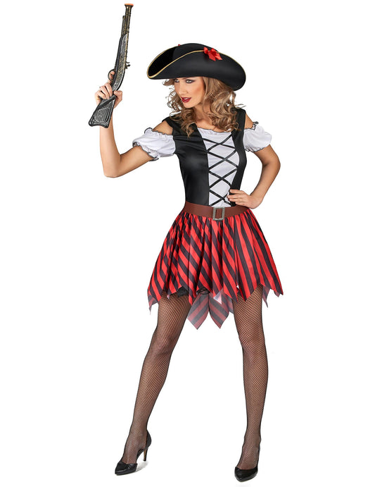 Vue avec pistolet pirate du déguisement de pirate pour femme