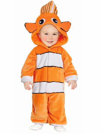 Déguisement poisson clown pour bébé orange et blanc à rayures