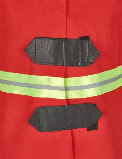 Détail des attaches et de la bande réfléchissante du déguisement de pompier pour enfant
