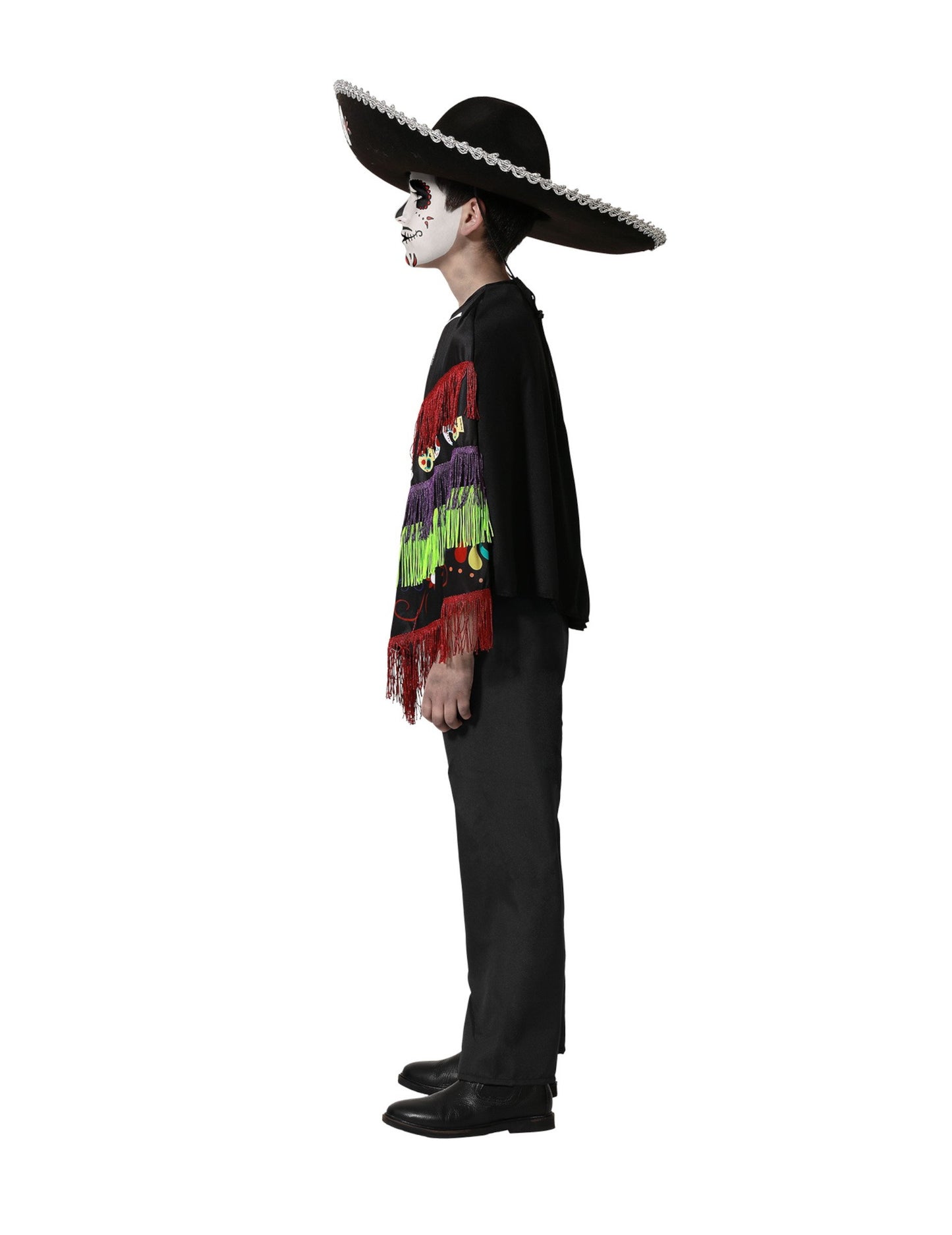 Poncho Skeleton Маскирайте Dia de Los Muertos дете