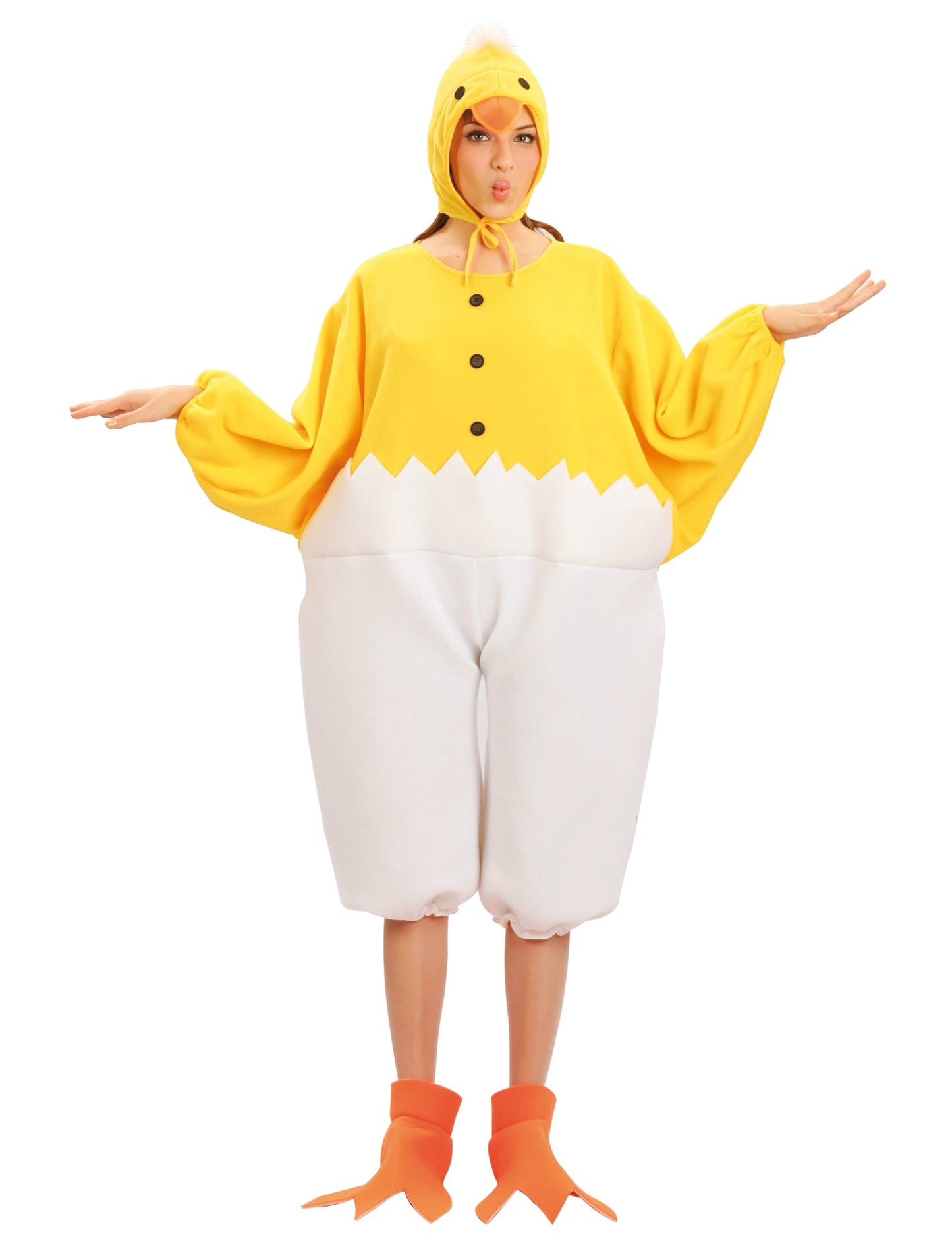 Déguisement de poussin pour adulte jaune et blanc avec cagoule
