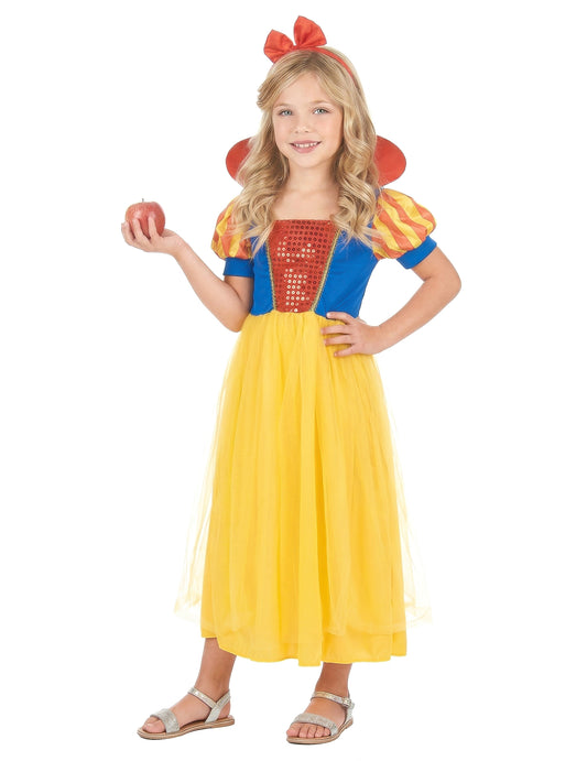 Déguisement de princesse avec serre-tête pour fille jaune bleu et rouge à paillettes