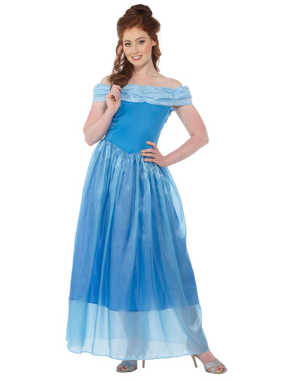 Déguisement princesse de minuit pour femme bleu clair satiné