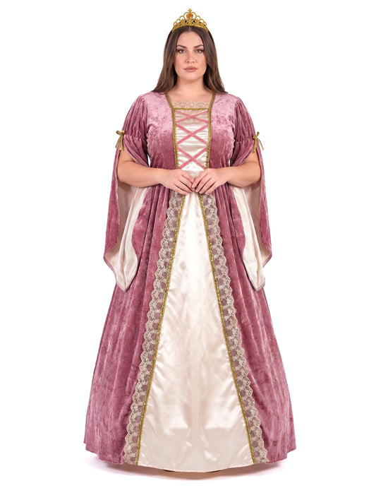 Déguisement princesse médiévale rose et blanche grande taille femme
