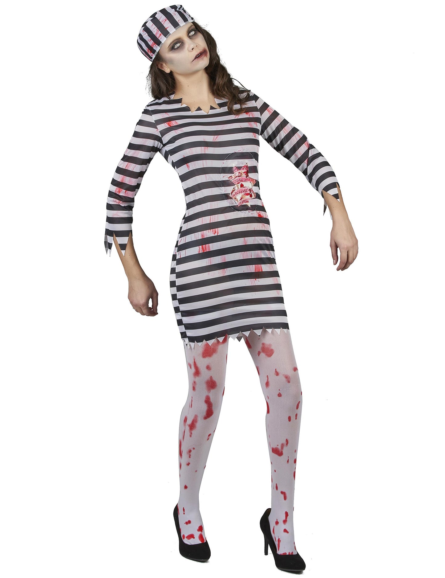 Vue d'ensemble du déguisement de prisonnière zombie pour femme