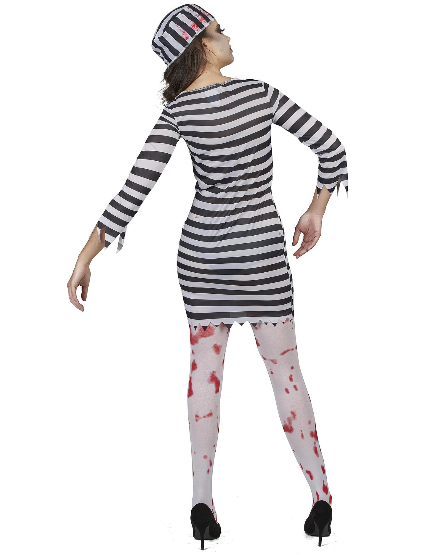 Vue de dos du déguisement de prisonnière zombie pour femme