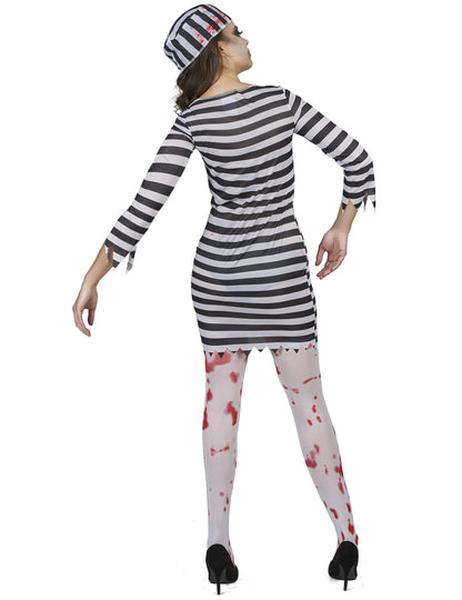 Vue de dos du déguisement de prisonnière zombie pour femme