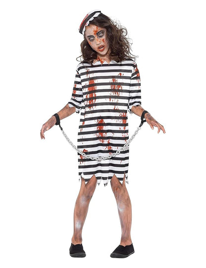 Vue de face du déguisement de prisonnière enchaînée zombie pour fille