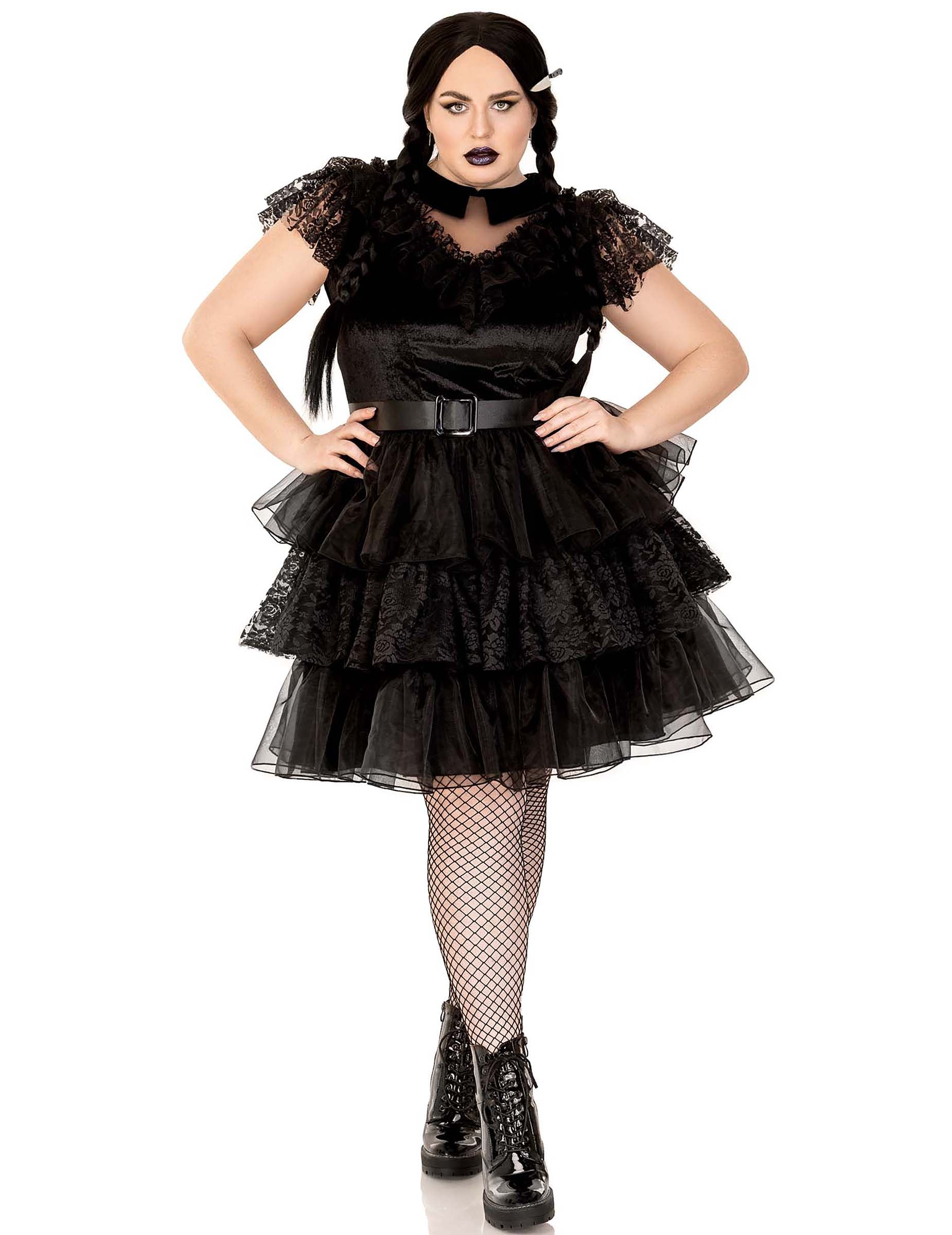 Déguisement rebelle gothique sexy pour femme noir avec dentelle et volants