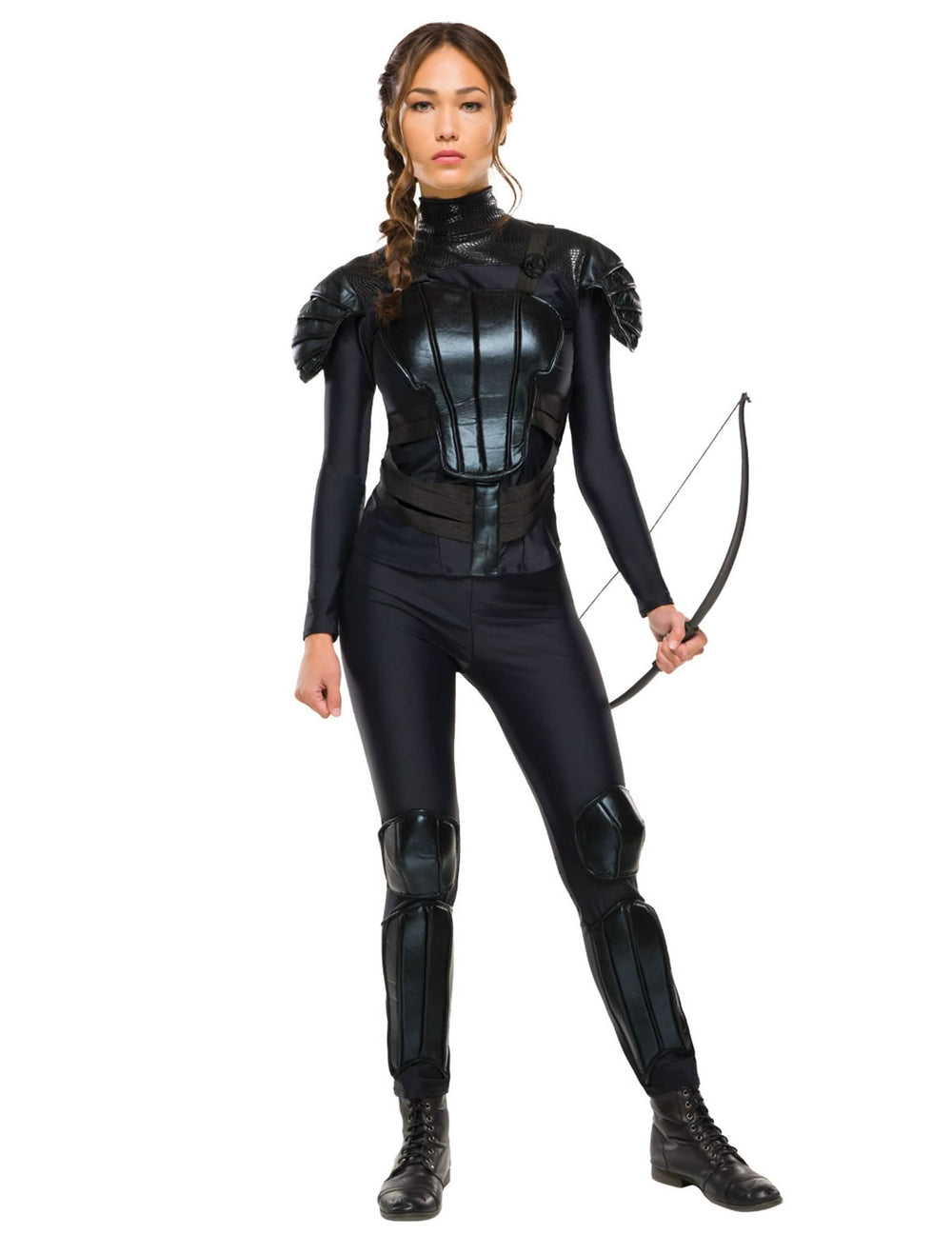 Бунтарски костюм на Катнис Hunger Games™ за жена черен с броня и лък