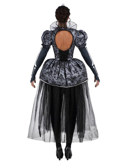 Vue de dos du déguisement reine squelette luxe pour femme