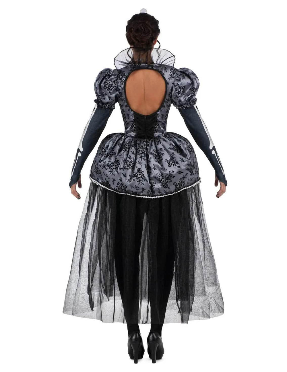 Vue de dos du déguisement reine squelette luxe pour femme