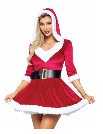 Vue de face du déguisement robe courte Noël pour femme