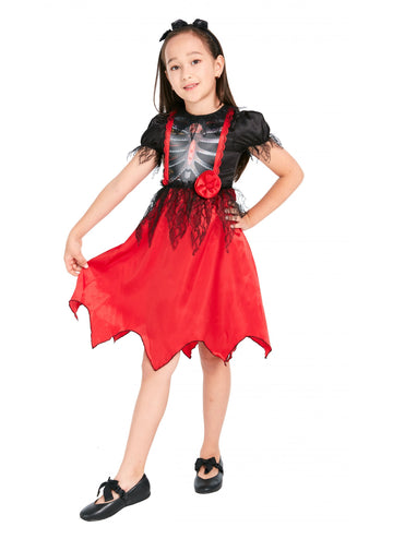 Костюм за рокля с скелет с лента за глава на момиче