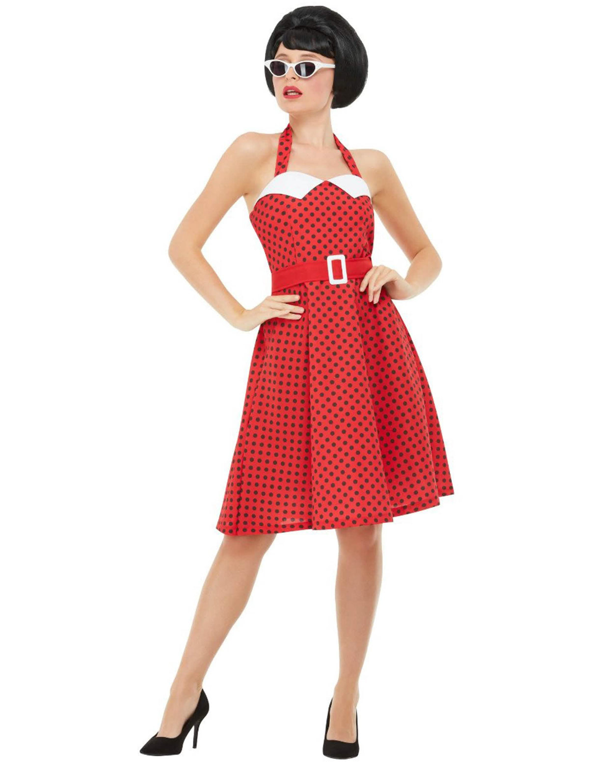 Костюм rockabilly 50-те за жена червен на черни точки
