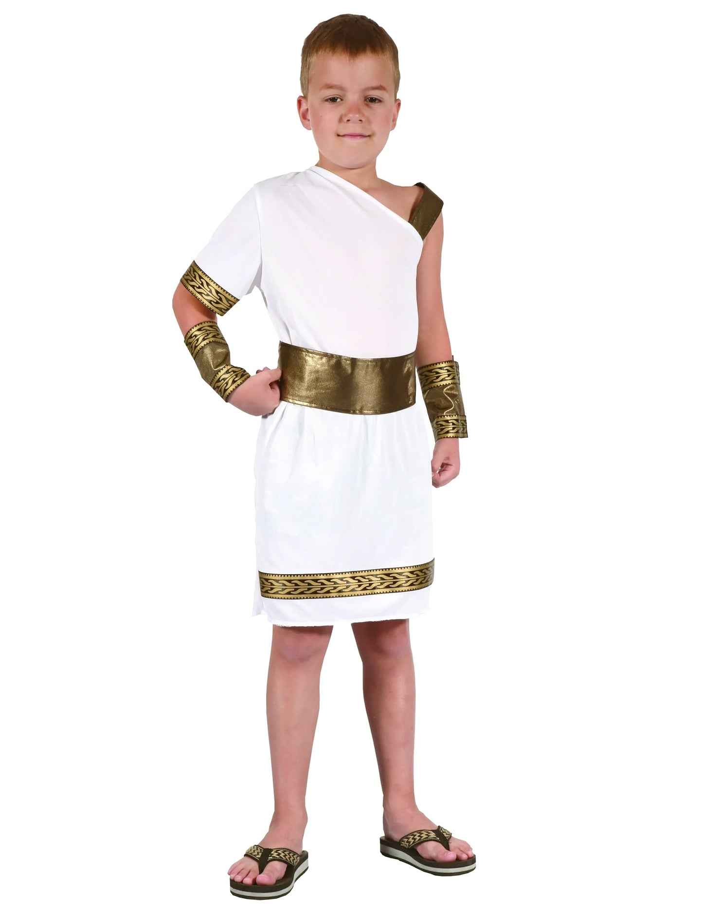 Déguisement romain pour garçon blanc et doré avec ceinture et manchettes