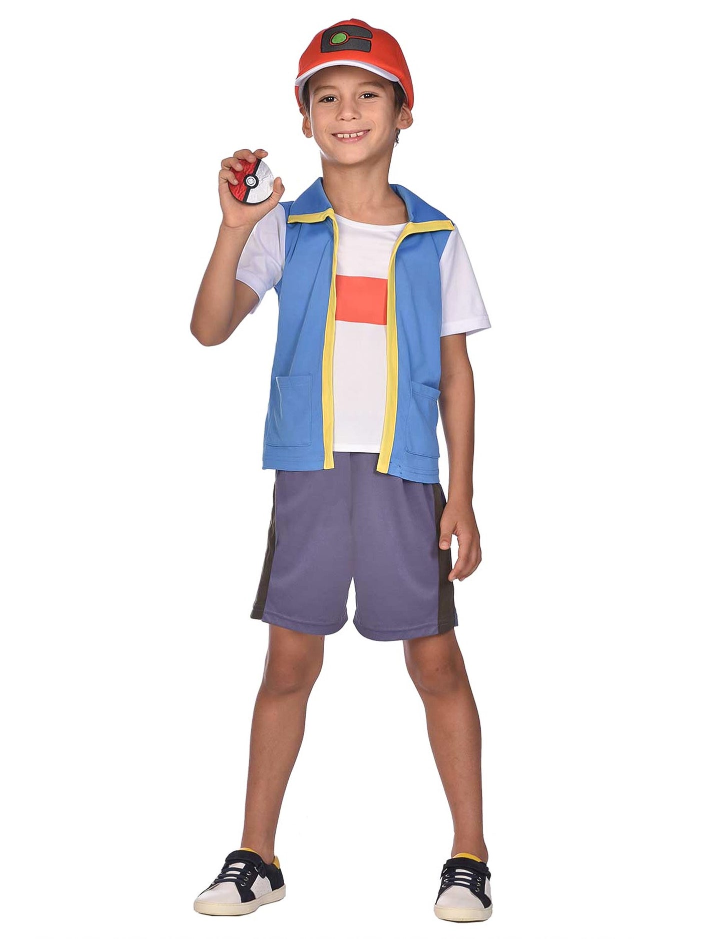 Vue de face avec Poké Ball du déguisement Sacha Pokémon