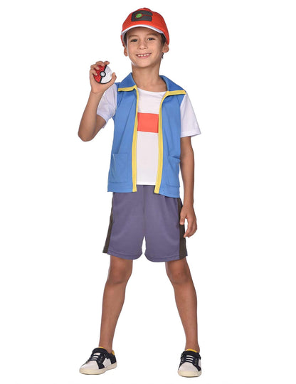 Vue de face avec Poké Ball du déguisement Sacha Pokémon