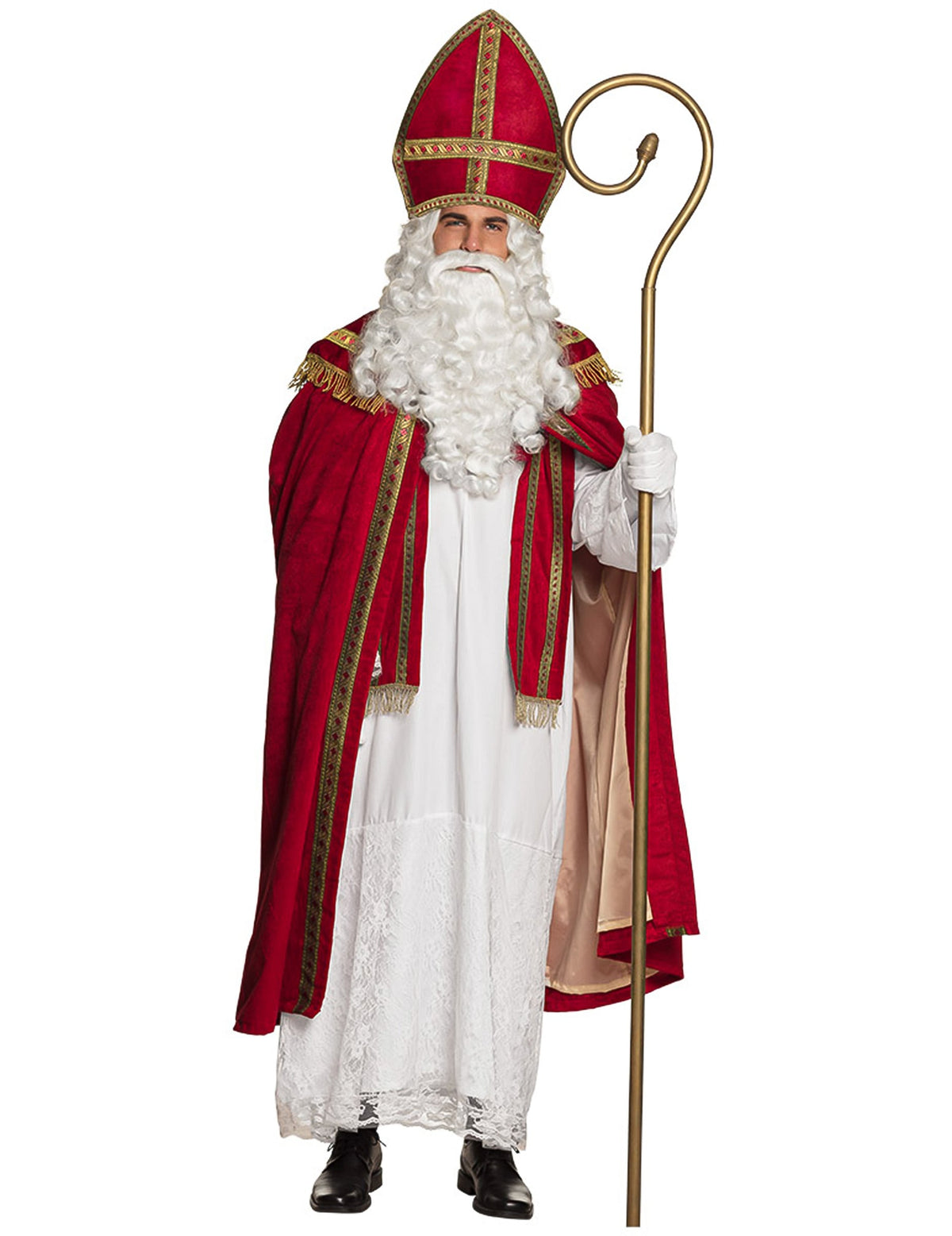 Déguisement Saint Nicolas pour adulte rouge et blanc avec mitre et cape