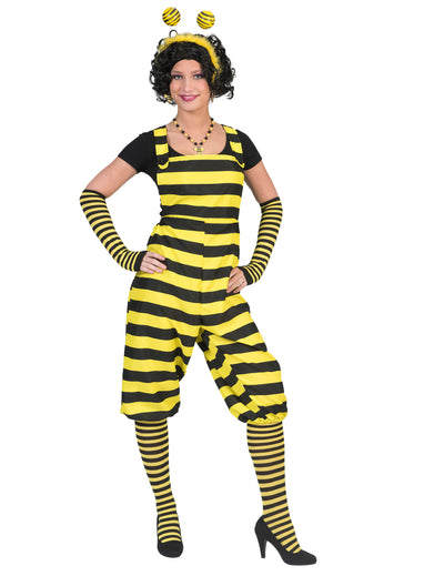 Déguisement salopette abeille pour adulte jaune et noir à rayures